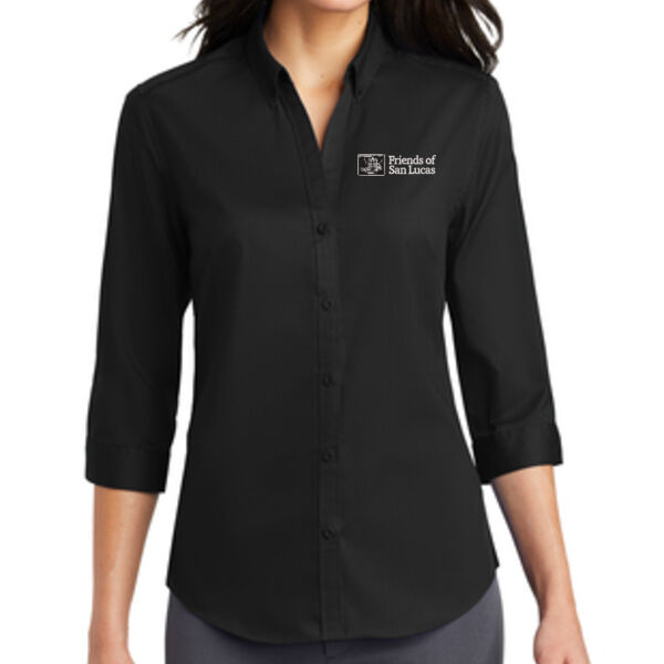 Port Authority® Ladies 3/4-Sleeve SuperPro™ Twill Shirt - Embroidered Logo Thumbnail