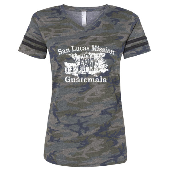 LAT - Women's Football V-Neck Fine Jersey Tee - Screen Print Logo Thumbnail